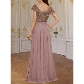 Women's Elegant Wedding Dresses - Formal Evening gowns with Slim Fit & Flowy Train, Bridal party, Prom, Gala - Machine Washable Lace-like Party gowns in - by XinYu, Prom Dress, Fitted Bodice, Shimmering Fabric, Stylish Formalwear, Event Attendees