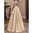 A formal evening gown with champagne colored elegant party sequins spliced high slit to the thigh back, a fashionable French wedding dress, suitable for party dinners/music performances/speech occasions, long dresses