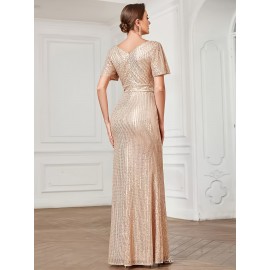 Women's Elegant Formal Wedding gown - Mermaid party dress with Cross V-Neck, Glamorous long evening gown for Proms, galas - Stretchy Polyester Formal Attire for Women, Special Occasion, Fitted Top, Luxurious Finish, Glamorous Eveningwear, Bridal Party