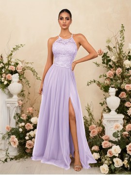 Elegant Blue Lace-Trimmed Maxi Dress with High Slit - Sleeveless, Flowing Design for Weddings, Proms & Formal Events, Perfect for Showcasing Fashionable Style, Formal Event Attire|Sleek Fitted Top|Lace Trim Detail