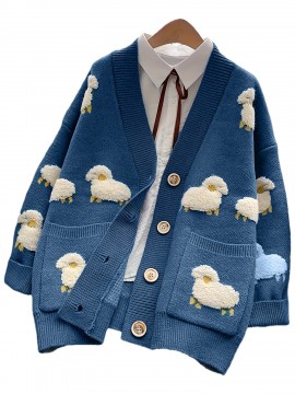 Women'S Elegant V-Neck Cardigan - Soft Sweater Coat with Button Front, Long Sleeve Fall/Winter Outerwear, Chic Layering Piece for Casual & Formal Outfits, Cardigan Sweater, Winter Clothing, Geometric Pattern, Stylish Coat, Office Wear