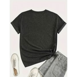 3pcs Women'S Floral Print T-Shirts - Casual Crew Neck, Short Sleeve, Medium Stretch Summer Tops with Heart & Flower Design, Plus Size, Fashionable for Commute, Vacation & Casual Attire