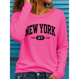 Plus Size Women's Long Sleeve Round Neck T-Shirt New Fashion Letter Print ii 369, Everyday Outfit, Winter Clothing, Trendy Top, Stylish Tee, Medium Stretch, Breathable Shirt, Printed Tshirt, Oversized Top, Fashion Lovers, Bodypositive Wear